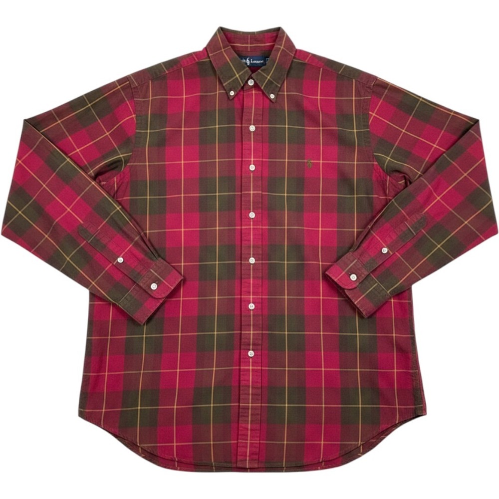 Ralph Lauren Classic Fit Shirt Mens XL Red Brown Plaid Long Sleeve Americana